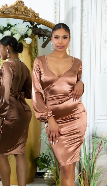Satinlook Mididress with WOW back Brown